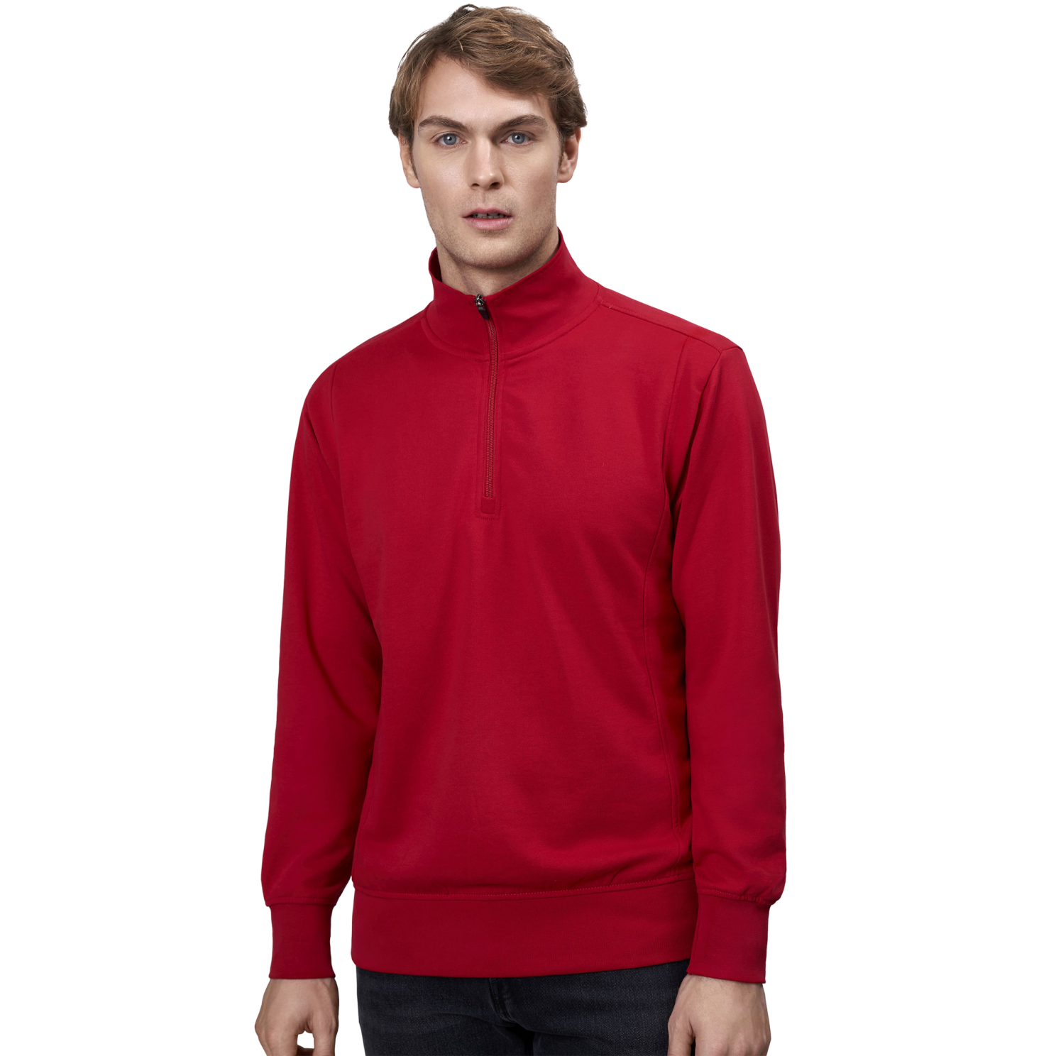 Klassisk rød herresweatshirt med lynlås – Komfortabel stil!