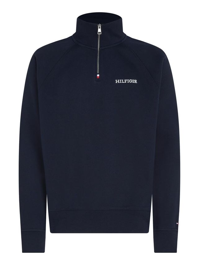 Monotype Broderet Halv Lynlås Sweatshirt – Blå Stil