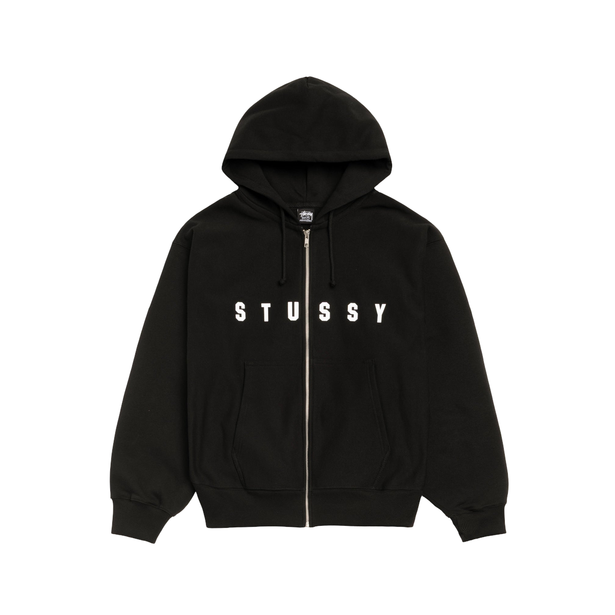 Stussy Lens Zip Hoodie i Sort - Grafisk Design og Stil