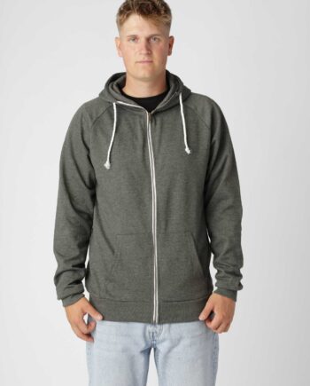 Basis Zip Hoodie i Meleret Grøn - Funktionel og Stilfuld