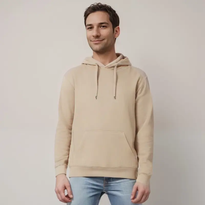 Sandfarvet hoodie til mænd – Stil og komfort hver dag
