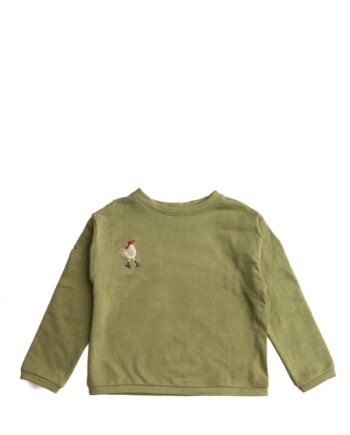 Karl Sweatshirt i Sage Grøn med Unikt Hanebroderi