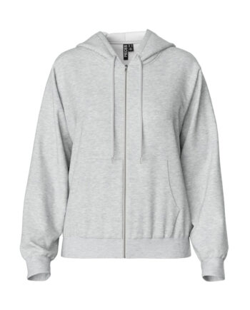 Lækker grå hoodie med lynlås og hætte fra Pieces