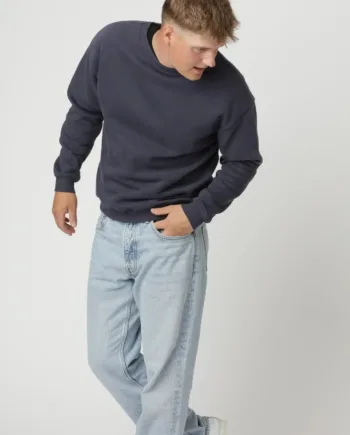 Premium Navy Sweatshirt med Dyb Rund Hals - Stilfuld Komfort