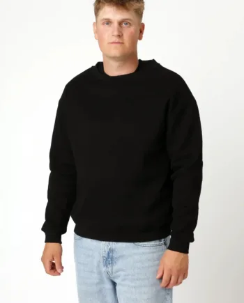 Premium Sort Sweatshirt med Dyb Rund Hals - Klassisk Stil