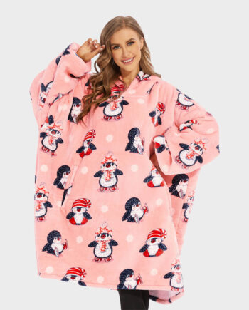 Super Sover Oversized Hoodie Tæppe med Pingvinmotiv