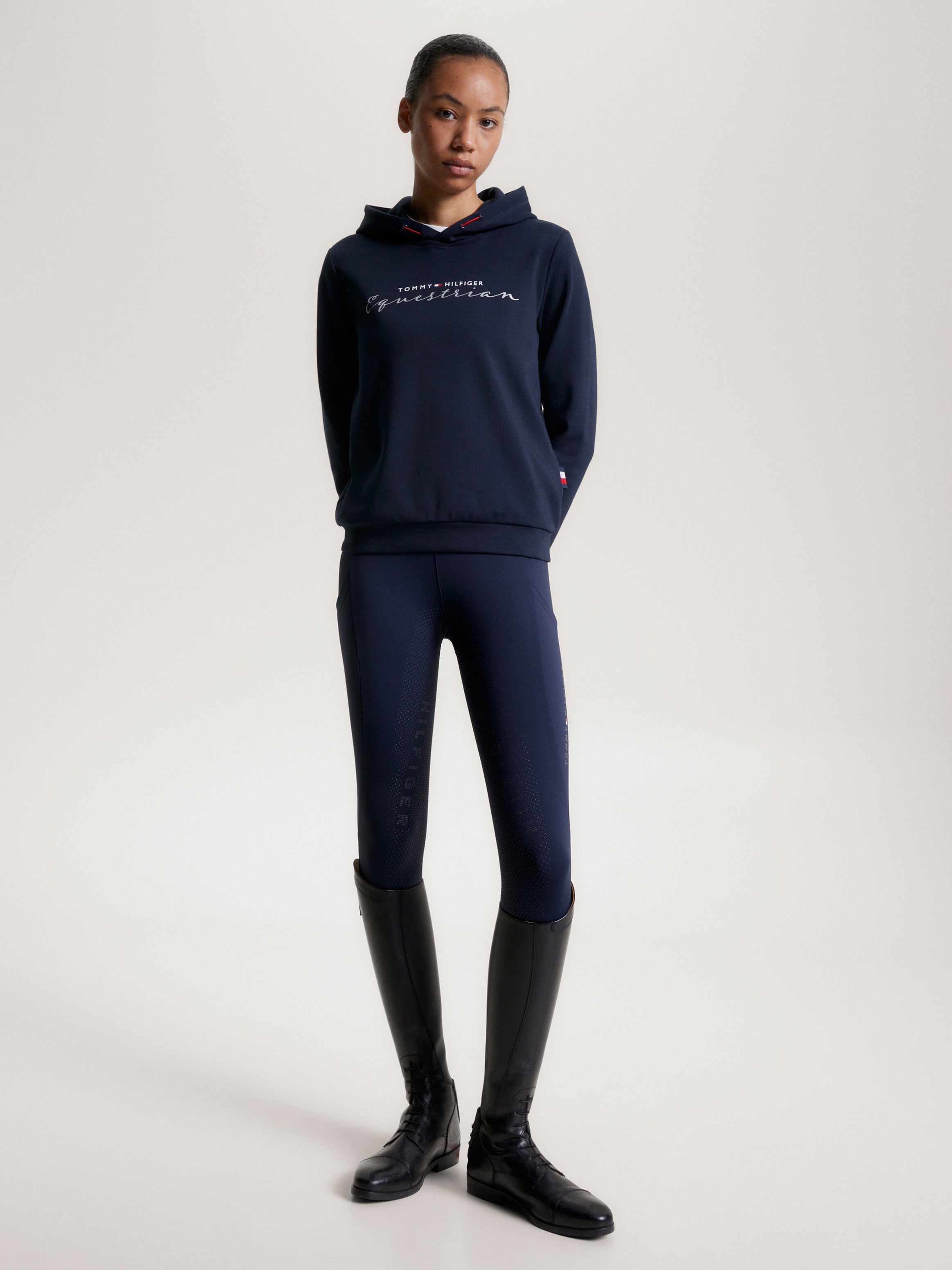 Tommy Hilfiger Dame Hoodie Med Metallisk Logo Blå Xxs