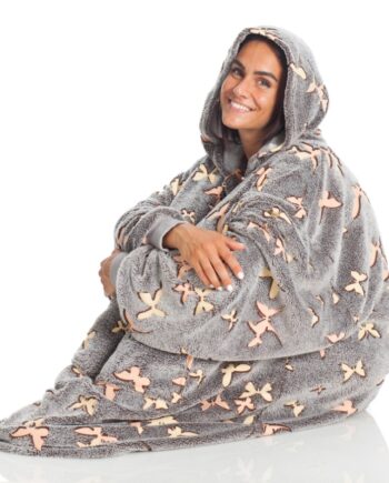 Kangurone Glow Hoodie Plaid Til Voksne Sommerfugle